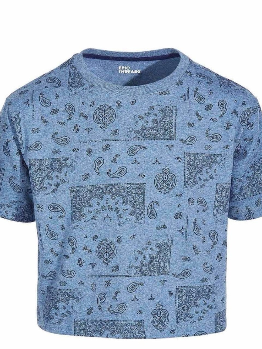 Epic Threads Girls Crop Top Shirt Size 7 Blue Bandana Paisley Graphic Tee